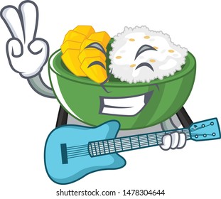 With guitar mango sticky rice in the cartoon