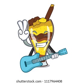 With guitar mangonada fruit mascot cartoon