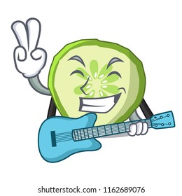 With guitar mascot slice cucumber to cook vegetable