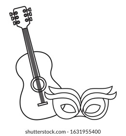 guitar with mask carnival isolated icon vector illustration design