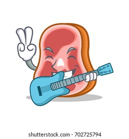 With guitar meat character cartoon food