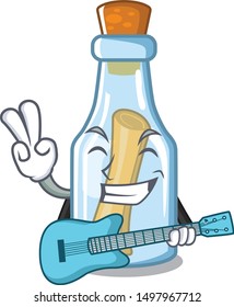 With guitar message in bottle on a character