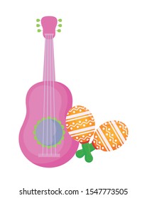 guitar mexican with maracas isolated icon vector illustration design
