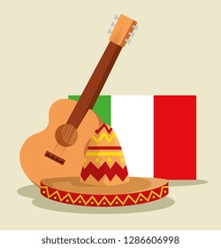 guitar with mexico flag and hat to culture event