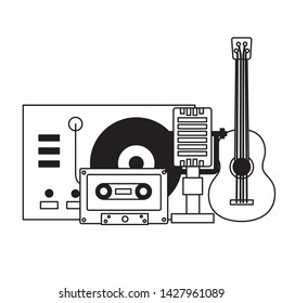 guitar microphone cassette turntable vinyl equipment festival music vector illustration