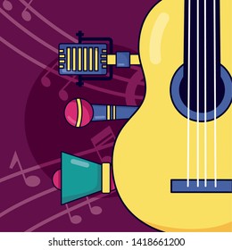 guitar microphone megaphone festival music poster vector illustration