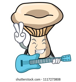 With guitar milk mushroom mascot cartoon