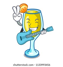 With guitar mimosa mascot cartoon style