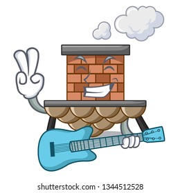 With guitar miniature cartoon brick chimney above table