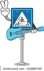 With guitar miniature crosswalk sign in form mascot