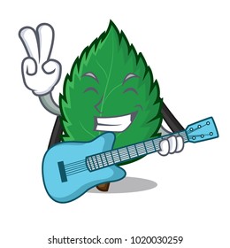 With guitar mint leaves mascot cartoon