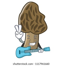With guitar morel mushroom mascot cartoon