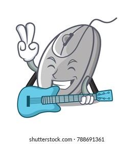 With guitar mouse mascot cartoon style