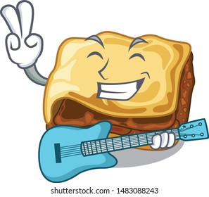 With guitar moussaka isolated with in the cartoon style