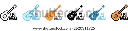 Guitar multi style, mini illustration icon. use for modern concept, print, UI, UX kit, web and app development. Vector EPS 10, related to entertainment, festival, funfair and hobbies
