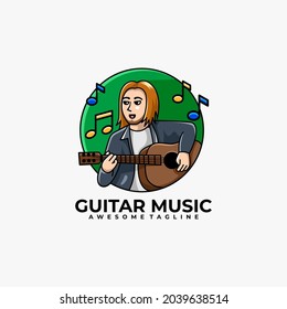 Guitar music cartoon logo design vector illustration