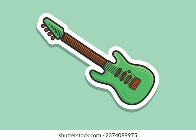 Guitar Music Cartoon Sticker vector illustration. Musical instrument icon concept. Classical wooden yellow guitar sticker design logo.