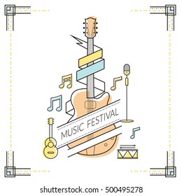 Guitar, Music Festival Poster, Line Style , Instruments, Event, Live, Concert