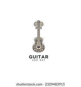 guitar music icon logo design template. guitar and key combination logo vector illustration