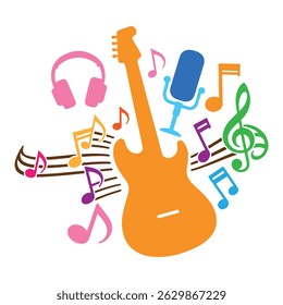 "Guitar Music Illustration – Acoustic and Electric Guitar Clipart, Musical Instrument Vector for Poster, Concert, Rock, Jazz, or Music Design Projects"