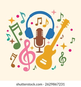 "Guitar Music Illustration – Acoustic and Electric Guitar Clipart, Musical Instrument Vector for Poster, Concert, Rock, Jazz, or Music Design Projects"