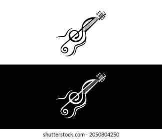 Ilustración vectorial del logotipo de guitarra y de instrumentos musicales.