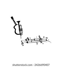 Guitar and music instrument logo. Icon vector design template in white background.