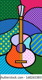  GUITAR music instrument Modern colourful pop art graphic element for your design. Vector artistic illustration in pop-art comic style.