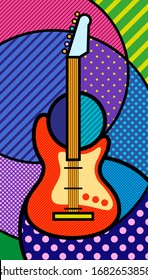  GUITAR music instrument Modern colourful pop art graphic element for your design. Vector artistic illustration in pop-art comic style.