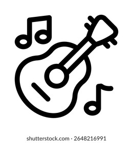 Guitar, Music line icon. School Subjects. Simple vector symbol used for school, travel, or education themes. Clean linear design, Thin stroke design, isolated on white.