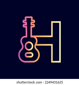 guitar music logo design brand letter H