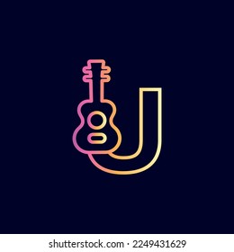 guitar music logo design brand letter u