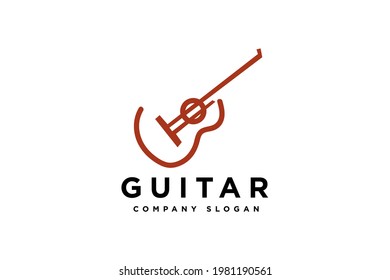Gitarrenmusik Logo Design Vektorgrafik. Gitarre geeignet für Logos von Musikfirmen.