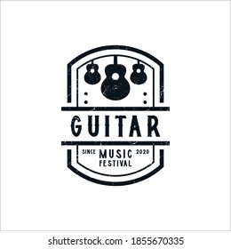 Guitar Music Logo Illustration Vector Graphics Design In Vintage Style