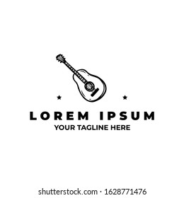 guitar music logo vector black and white illustration 
