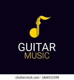 Guitar Music Logo, Guitar Vector Design Illustration With Music Melody Icon Combination
