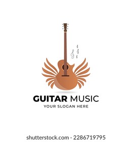 Guitar music logo vector design on white background