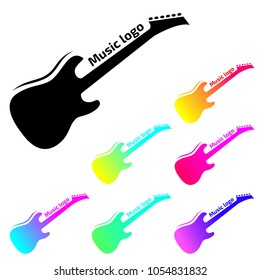 Guitar music logo (vector, EPS). Seven logo with various combinations of colors.