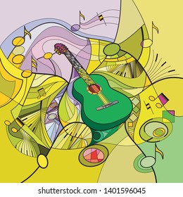 guitar and music note abstract coloring drawing 