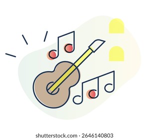 Guitar with Music Note - Celebration and Party Icon as EPS 10 File