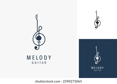 Guitar in music note line logo symbol icon design illustration