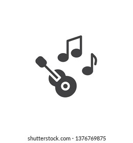 Guitar music note vector icon. filled flat sign for mobile concept and web design. Acoustic guitar and melody song glyph icon. Symbol, logo illustration. Pixel perfect vector graphics