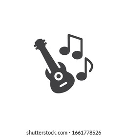 Guitar music note vector icon. filled flat sign for mobile concept and web design. Acoustic guitar music glyph icon. Symbol, logo illustration. Vector graphics