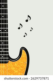 guitar with music notes and copy space flat vector illustration isolated on white background.
