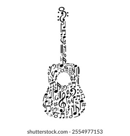 Guitar, Music notes symbol, musical notes melody in guitar shape