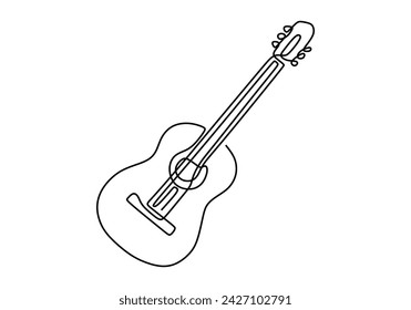 Música de guitarra de una línea de dibujo. Guitarra acústica dibujada a mano continua.