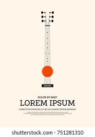 Guitar music retro vintage style poster background, design element template can be used of backdrop, brochure, leaflet, vector illustration