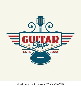 Guitar Music Shop Retro Vintage Logo