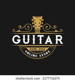 Guitar Music Shop Retro Vintage Logo