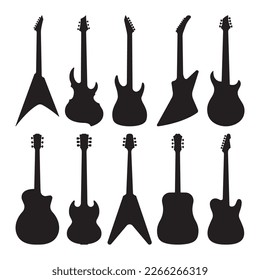 Guitar music silhouette set, stencil templates and decals